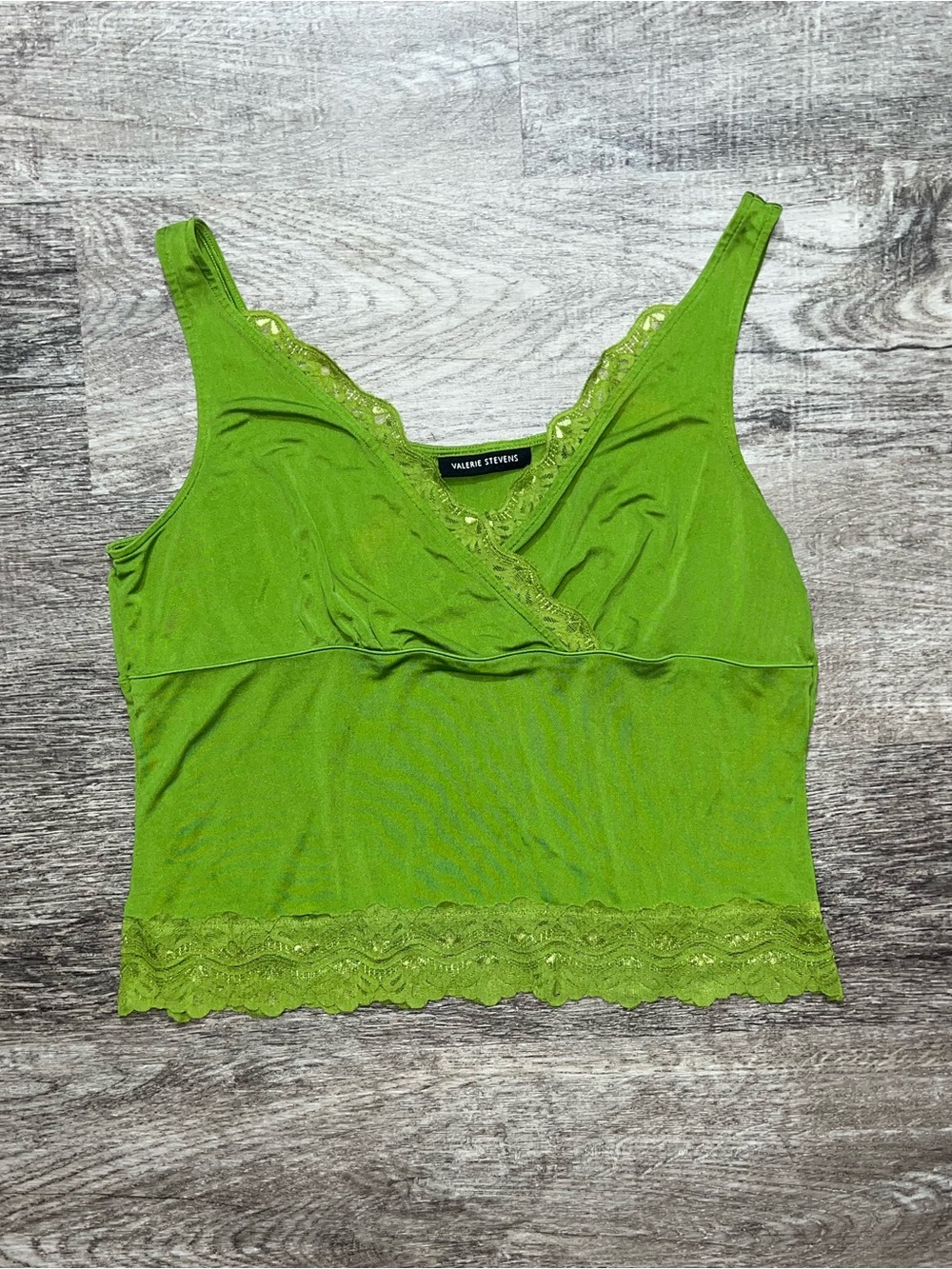 Valerie Steven’s Y2K Vintage Green Lace Trim Silk Tank Top Women’s Size Medium